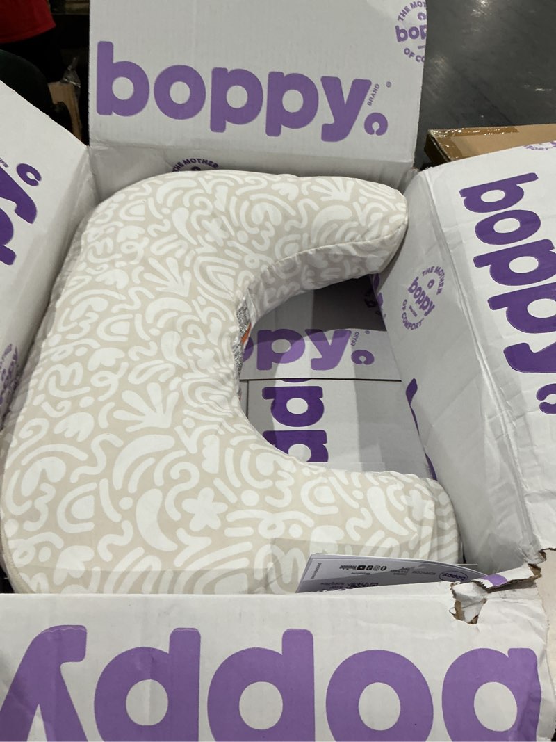 Condition photo showing Good Condition for boppy nursing pillow - firm, ergonomic u-shaped bottle and breastfeeding pillow with high lift for comfort and support, spacious surface - cream retro squiggles new nursing pillow cream retro squiggles