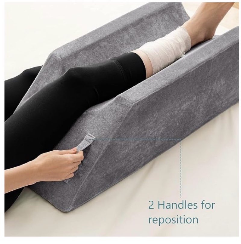 ubbcare leg elevation pillow for leg/knee surgery recovery, memory foam leg pillow with velvet washable cover, small grey