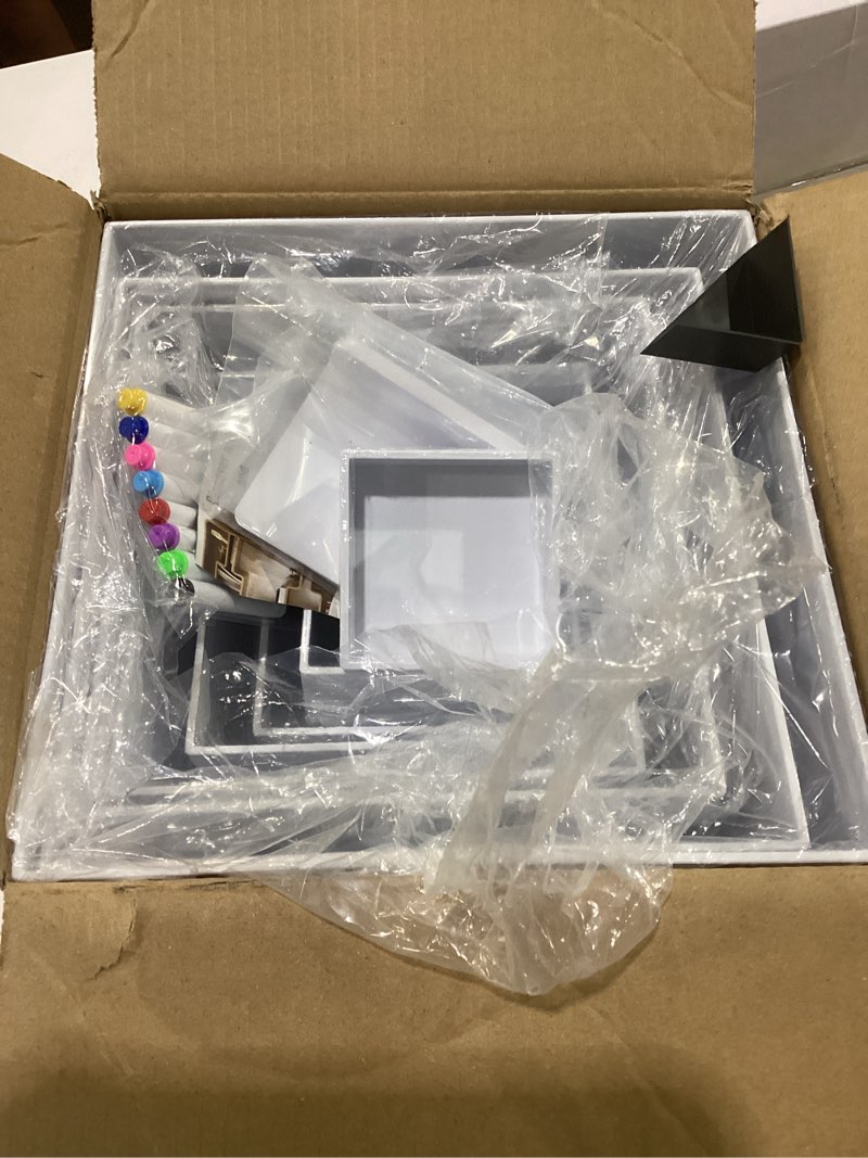 Condition photo showing New/Like New for 10 pcs white acrylic buffet risers with mini sign and marker, food display stands for buffet table party catering dessert jewelry collectibles, acrylic cube nesting boxes with hollow bottoms 8 sizes (10" 9" 8" 7" 6" 5" 4" 4" 3" 3")