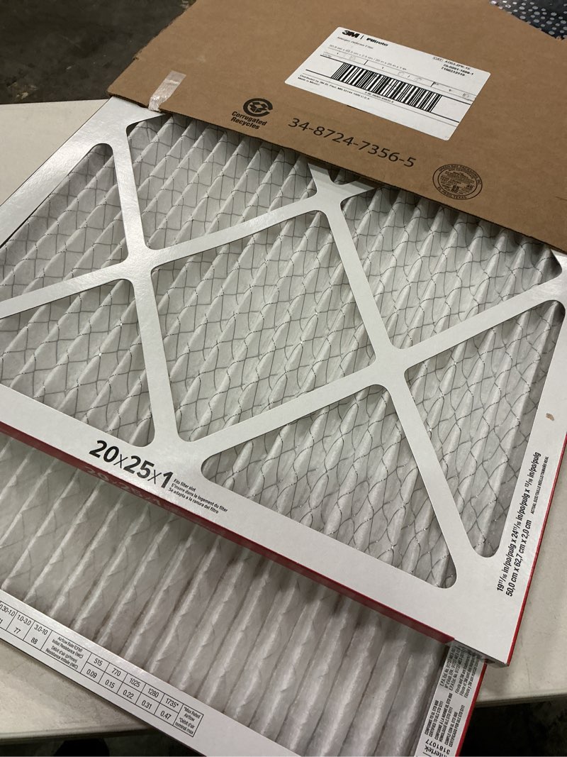 Condition photo showing Good Condition for filtrete 20x25x1 ac furnace air filter, merv 11, mpr 1000, micro allergen defense, 3-month pleated 1-inch electrostatic air cleaning filter, 2 pack (actual size 19.688 x 24.688 x 0.84 in)