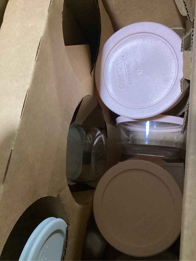 Condition photo showing As Is for pyrex simply store (12-pack) glass food storage containers set, (1, 2, & 3 cup) meal prep containers with plastic bpa-free lids, dishwasher & microwave safe 12 pack