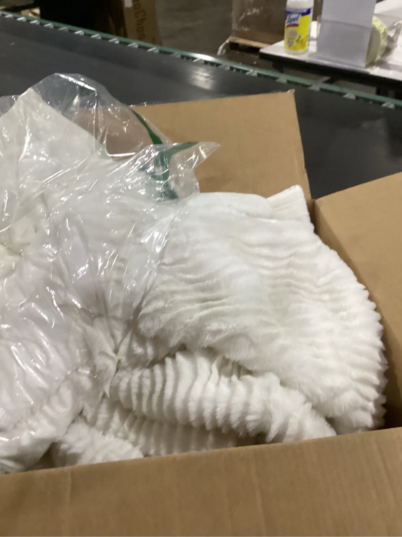 Condition photo showing Good Condition for **similar to** decorUhome Soft Fleece Cream White Twin Blanket for Bed, Cozy Fluffy Plush Flannel Striped Throws for Couch Sofa, Lightweight Decorative Ribbed Fuzzy Blanket for Woman, 60x80 Inches Cream White Twin (60\" x 80\")