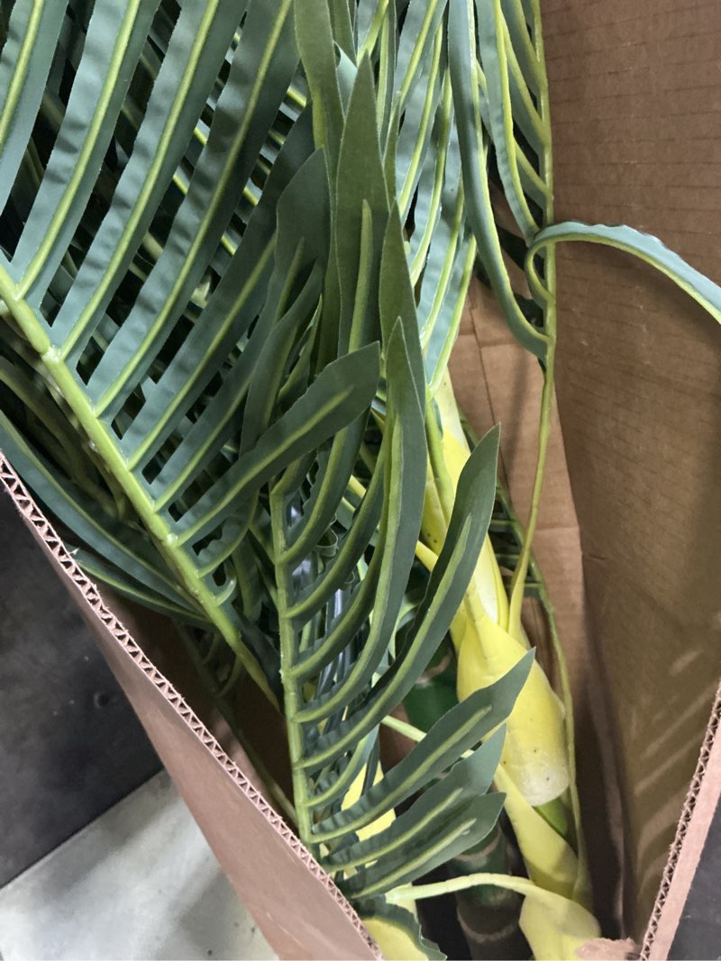 Condition photo showing Good Condition for 5ft artificial palm tree tall plant with planter & moss, realistic 2-trunk artificial tree with lights, lifelike leaves fake palm tree, low maintenance palm tree decor for home office living room