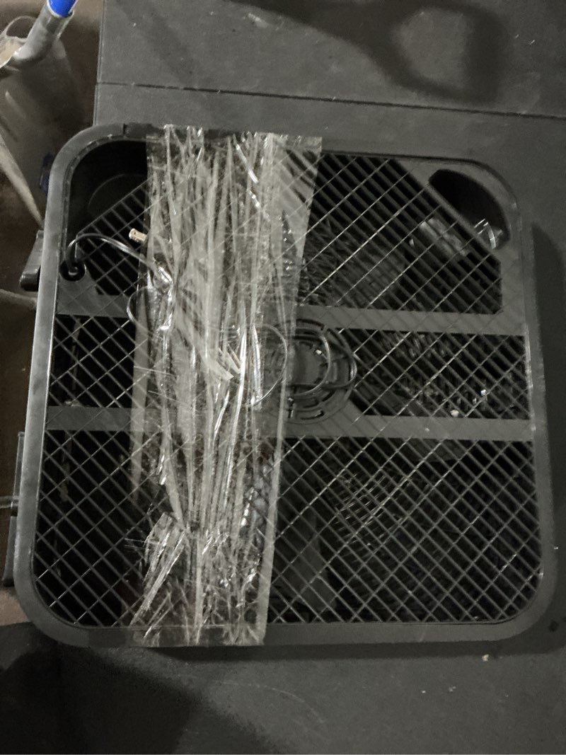 Condition photo showing As Is for utilitech 20-in high velocity indoor box fan, in black