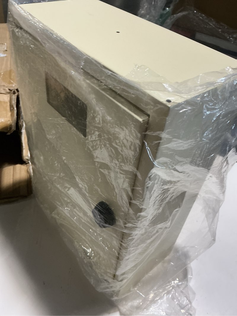 Condition photo showing As Is for vevor through the wall drop box, heavy duty steel through the wall mailbox with 2.8-7.9" 13" combination lock, 12.5x6.3x16.9 mail drop box, black