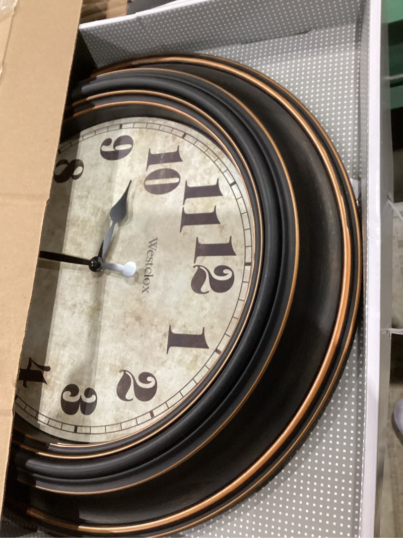 Condition photo showing Good Condition for westclox traditional large wall clock battery-operated clock for living room, bedroom, office | ideal housewarming gift (20 inch, rustwood) rustwood 20 inch