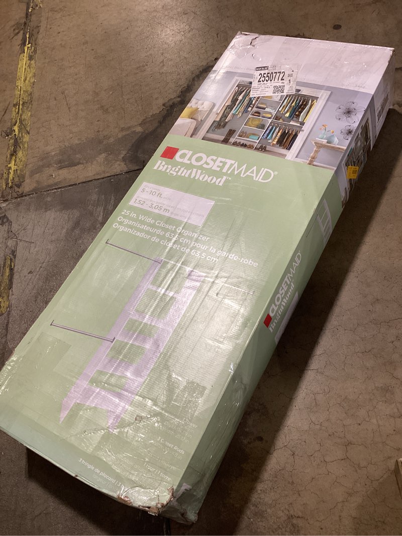 Condition photo showing Good Condition for closetmaid brightwood 5-ft to 10-ft w tower system white solid shelving wood closet system