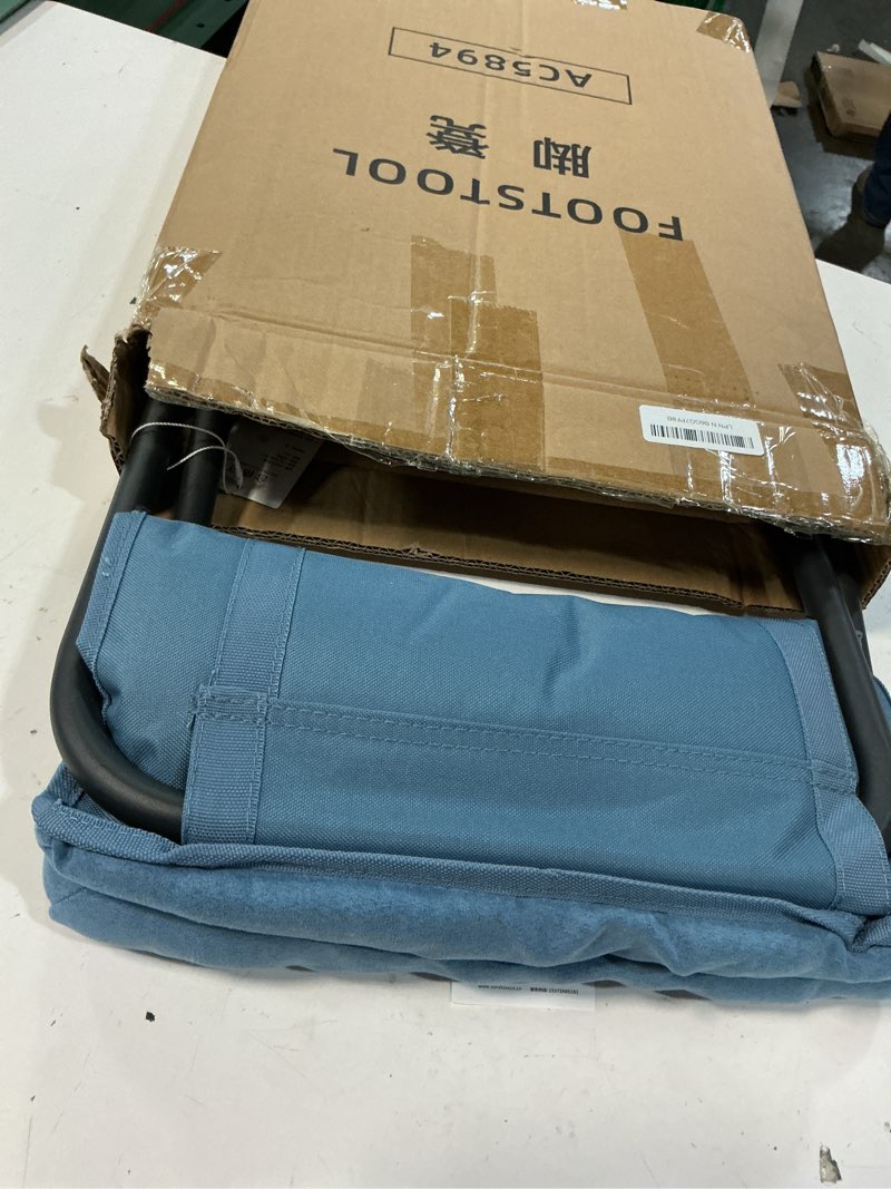 Condition photo showing New/Like New for foldable ottoman foot rest, foot stool with soft cushion, compact lazy sofa stool for living room bedroom office dorm rv (blue)