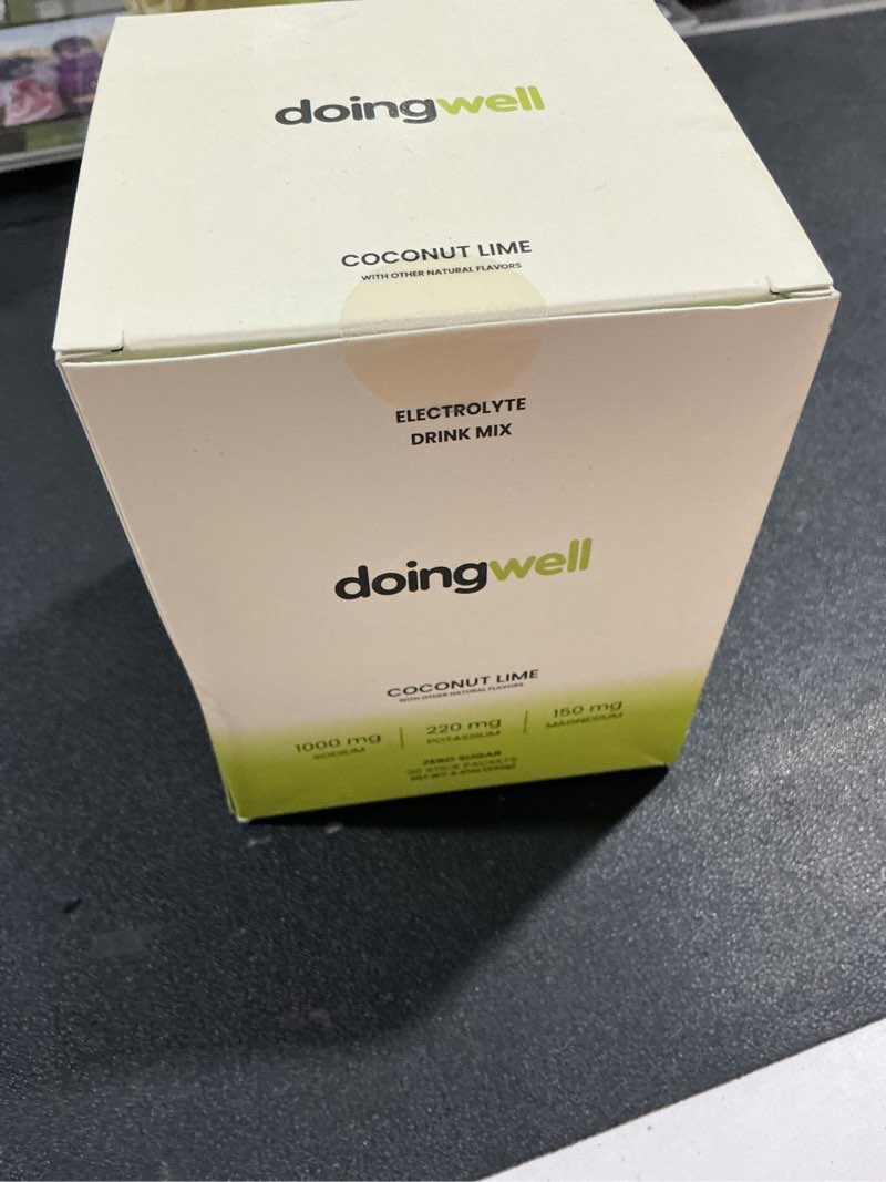 Condition photo showing New/Like New for doingwell coconut lime electrolyte packets sugar free, hydration packets, electrolytes powder packets with sodium potassium magnesium, electrolytes powder no sugar, keto vegan, 30 hydration sticks