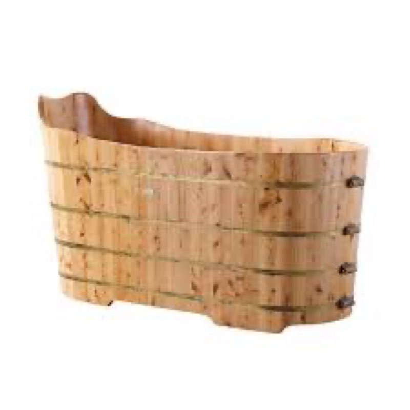 Alfi brand free standing cedar wood bath tub with bench