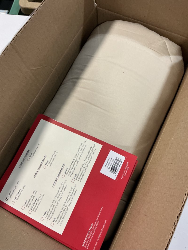 Condition photo showing Good Condition for twin comforter only, down alternative duvet insert, beige & navy