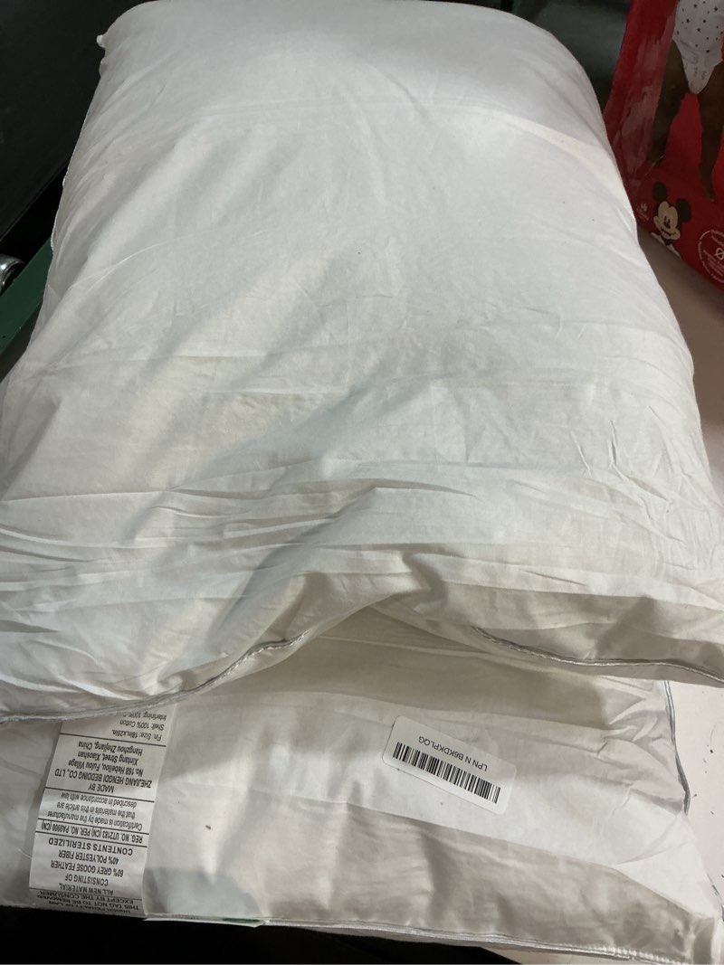 Condition photo showing As Is for feather pillows queen size set of 2 - goose down hotel bed pillow for sleeping, soft 600 thread count cotton cover, fluffy support surround fill polyester for side, back and stomach sleepers