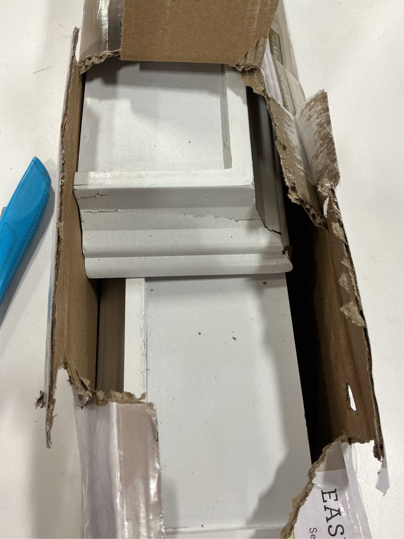 Condition photo showing As Is for Melannco Arlington Floating Wall Shelves for Bedroom, Living Room, Bathroom, Kitchen, Office, Nursery, Set of 4, White White Set of 4 Arlington