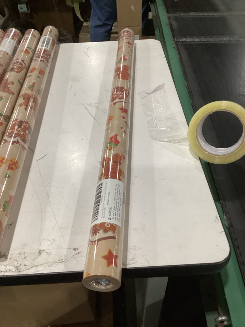 Condition photo showing Good Condition for RayofSun Kraft Christmas Wrapping Paper Jumbo Roll 30 in x 32 ft, Gingerbread Man Cookies Candy Cane Gift Wrapping Paper Rolls,Vintage Kraft Gift Wrap Paper for Boys Girls Celebrating Xmas Gingerbread Man 30in*32ft