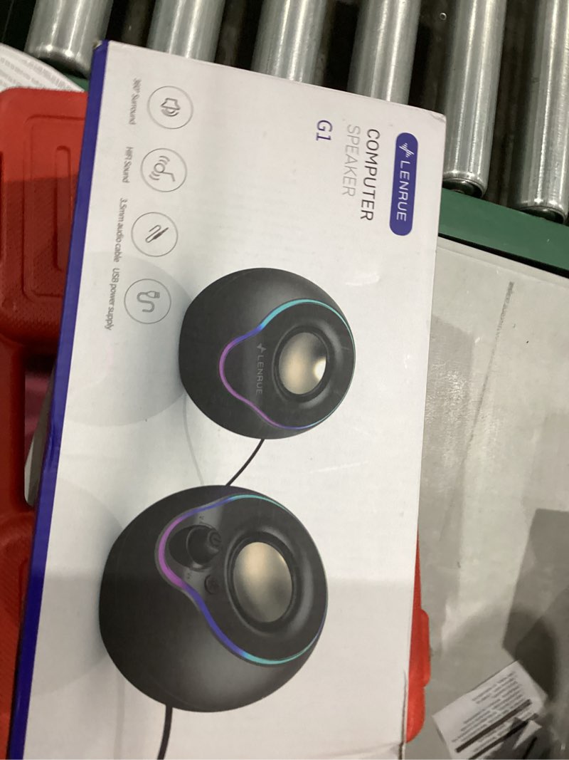 Condition photo showing Good Condition for LENRUE Computer Speakers, PC Speakers with Colorful Lights Button, Volume Knob, 45 ° Tilt, Loud Sound, AUX and USB Powered for PC Desktop Monitor Laptop