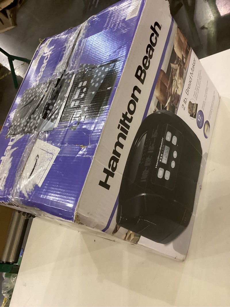 Condition photo showing As Is for Hamilton Beach Automatic Bread Maker Machine, Digital, Programmable, 12 Settings + Gluten Free, PFAS-Free Nonstick Pan + Kneading Paddle, 2 lb Capacity, Black