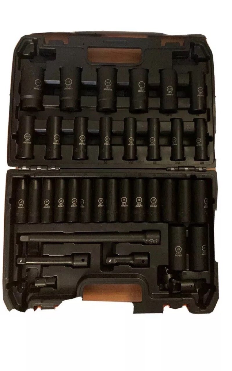 BOEN 1/2" Drive Deep Impact Socket Set, 35 Piece Socket Set SAE 3/8" to 1-1/4"