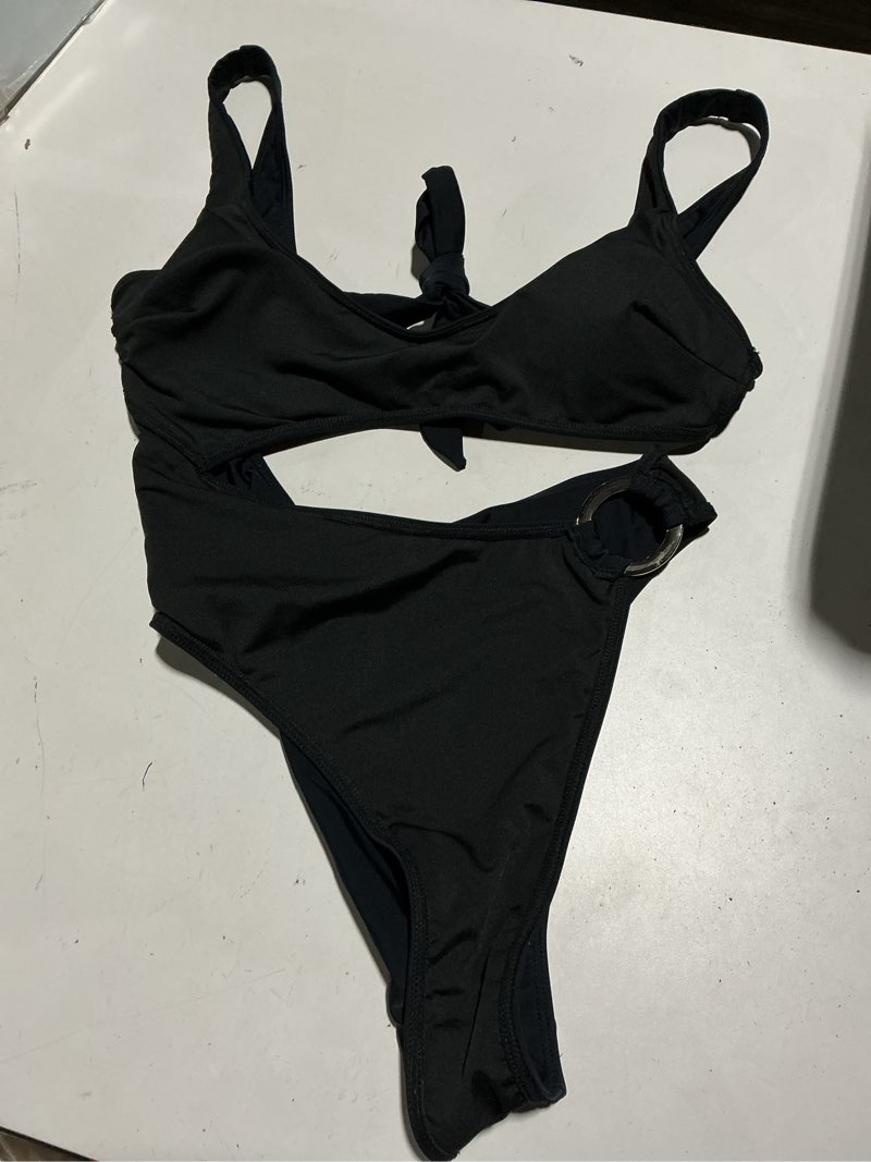 Condition photo showing Good Condition for suuksess women sexy one piece tummy control swimsuit cutout backless bathing suit medium black