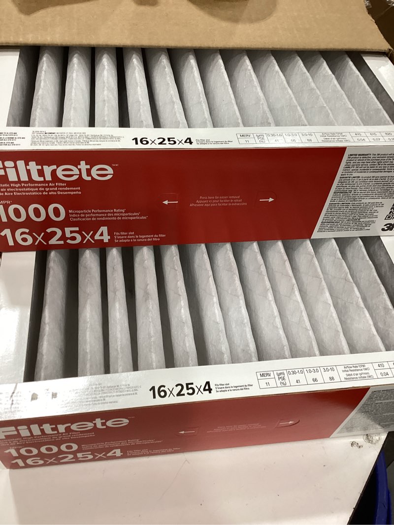 Condition photo showing Good Condition for filtrete 16x25x4 air filter merv 11, mpr 1000 micro allergen defense 2-pack, fits lennox & honeywell, ac furnace hvac filters for home, pleated electrostatic (actual size 15.88x24.56x4.31 in)