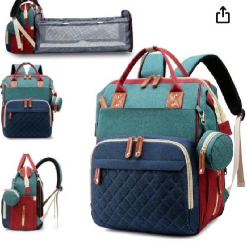 Diaper Bag with Changing Station, Waterproof 3 in 1 Diaper Backpack with Foldable Changing Pad, Baby Registry Search &Baby Shower Gifts - Newborn Essentials, Red-Green-Blue