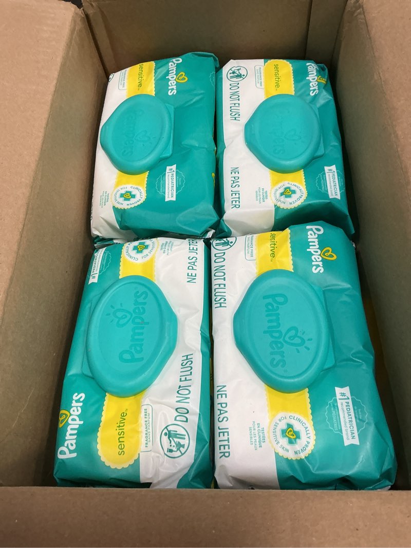Condition photo showing New/Like New for Pampers Sensitive Baby Wipes, Water Based, Hypoallergenic and Unscented, 8 Flip-Top Packs, 4 Refill Packs (1008 Wipes Total) 84 Count (Pack of 12)