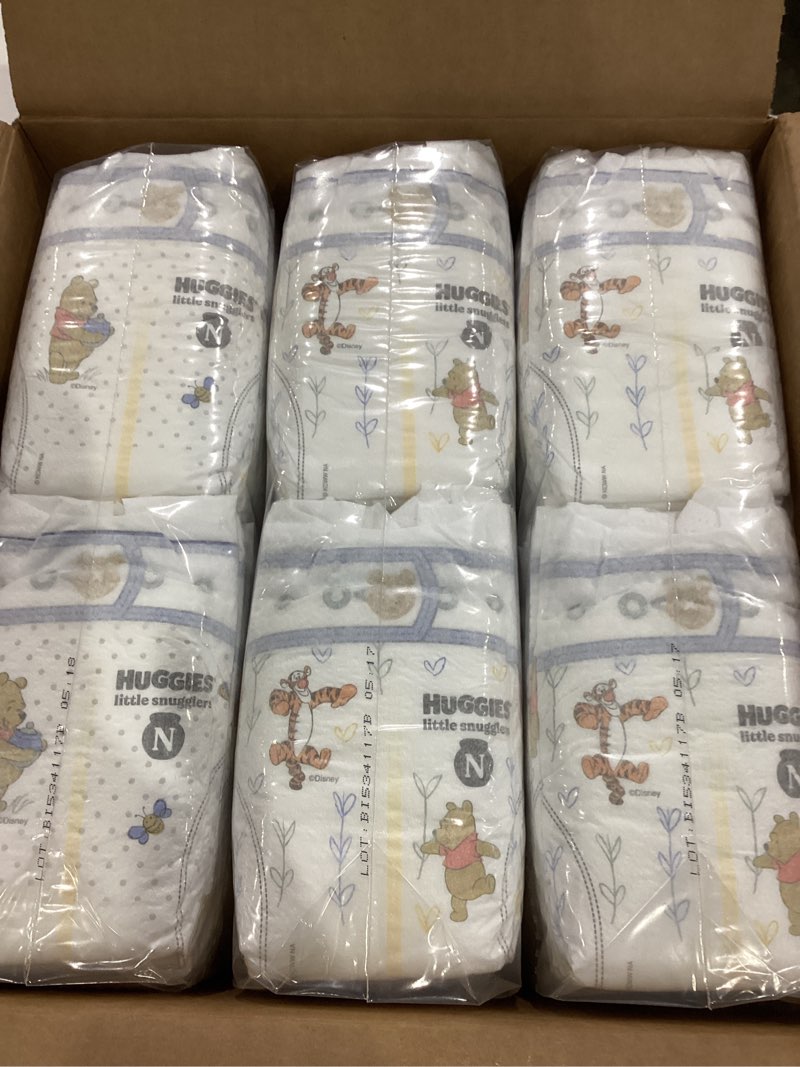 Condition photo showing New/Like New for huggies size newborn diapers, little snugglers baby diapers, size newborn (up to 10 lbs), 144 count, packaging may vary