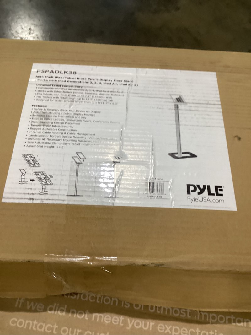 Condition photo showing Good Condition for Pyle Tablet Metal Security Stand Holder, Adjustable Clamp-Style Arm, Fits iPad and Other Tablets, Works with Key, Anti-Theft Design, Floor Standing, 7.4" x 10.2" Floor Mount Stand ?13" x 2.25" x 35.25"