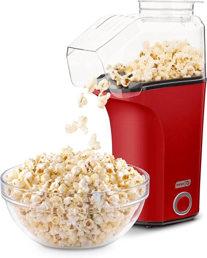 dash fresh pop popcorn maker - oil-free, air popcorn popper - with measuring cup & recipe guide - pe