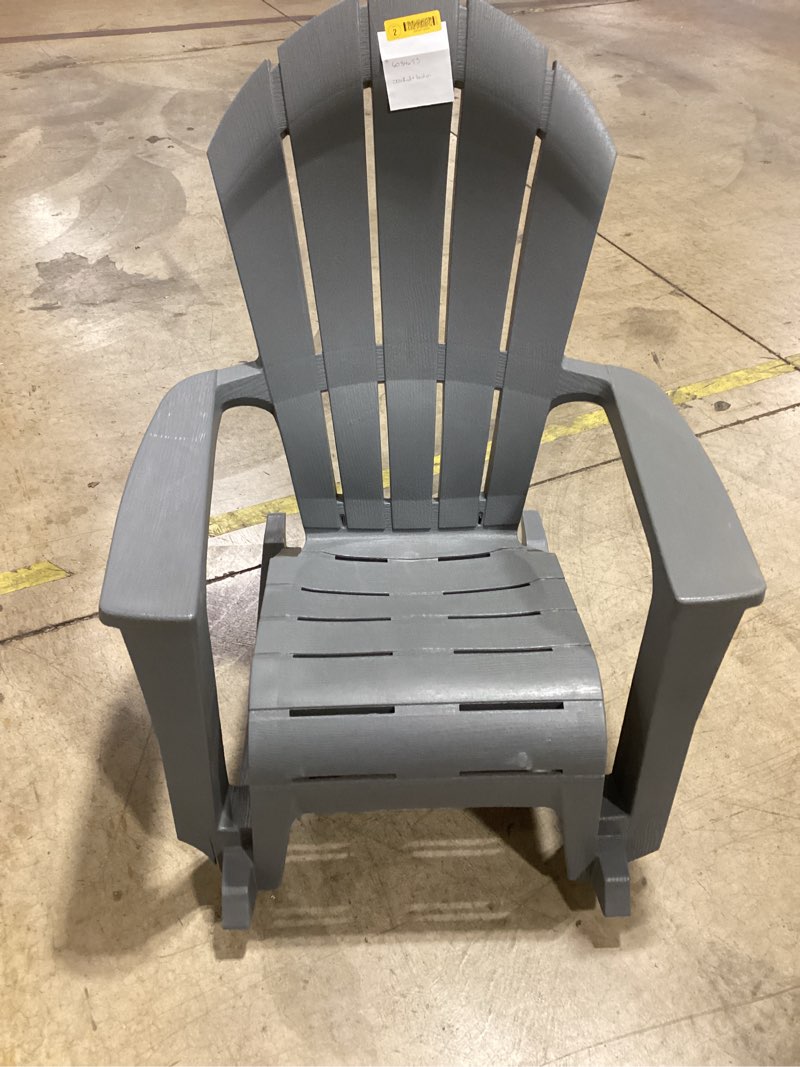 Condition photo showing As Is for adams patio big easy westport adirondack chair grey resin frame rocking chair with slat seat