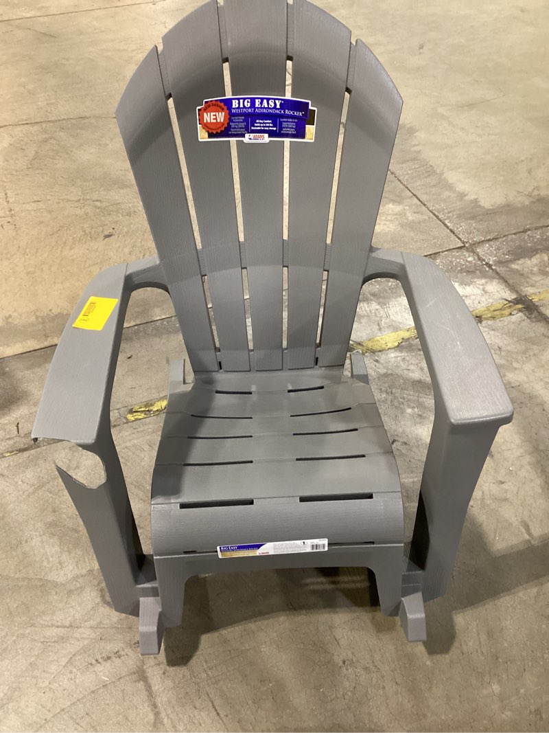 Condition photo showing As Is for adams patio big easy westport adirondack chair grey resin frame rocking chair with slat seat