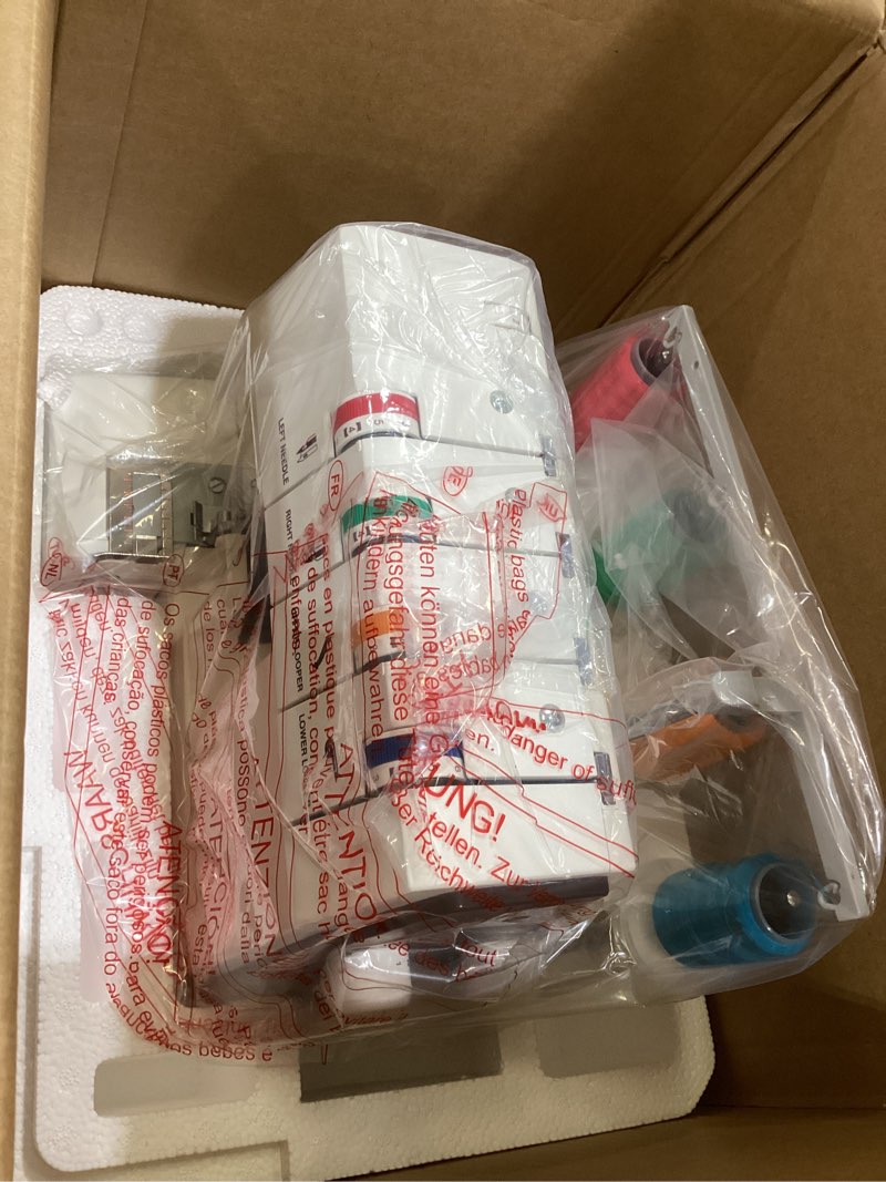Condition photo showing New/Like New for 360 upgraded serger overlock machine with wide-open threading | ideal for home tailoring, diy crafts & edge finishing. best for home sewists. features 12 stitches, 2/3/4 thread & 1300 spm