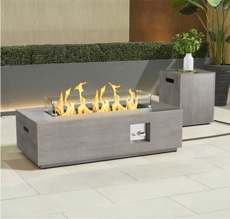 42 in. 50,000 BTU Rectangle Outdoor Propane Gas Fire Pit Table in Light Brown