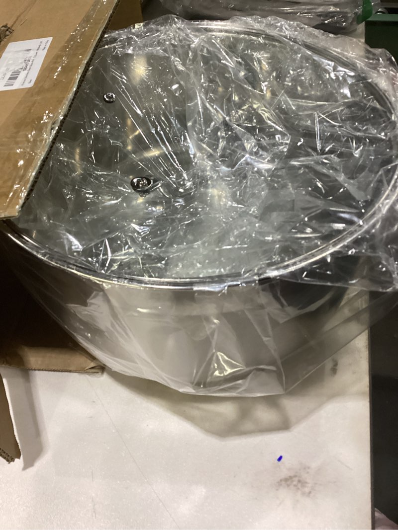 Condition photo showing As Is for Kirecoo Stainless Steel Stock Pot - 12 Quart Heavy Duty Stock Cooking Pot with Visible Lid for Pasta, Soup, Spaghetti, Nonstick Thick Bottom Big Stockpot, Cookware for Canning, Boiling, Simmer 12 QT