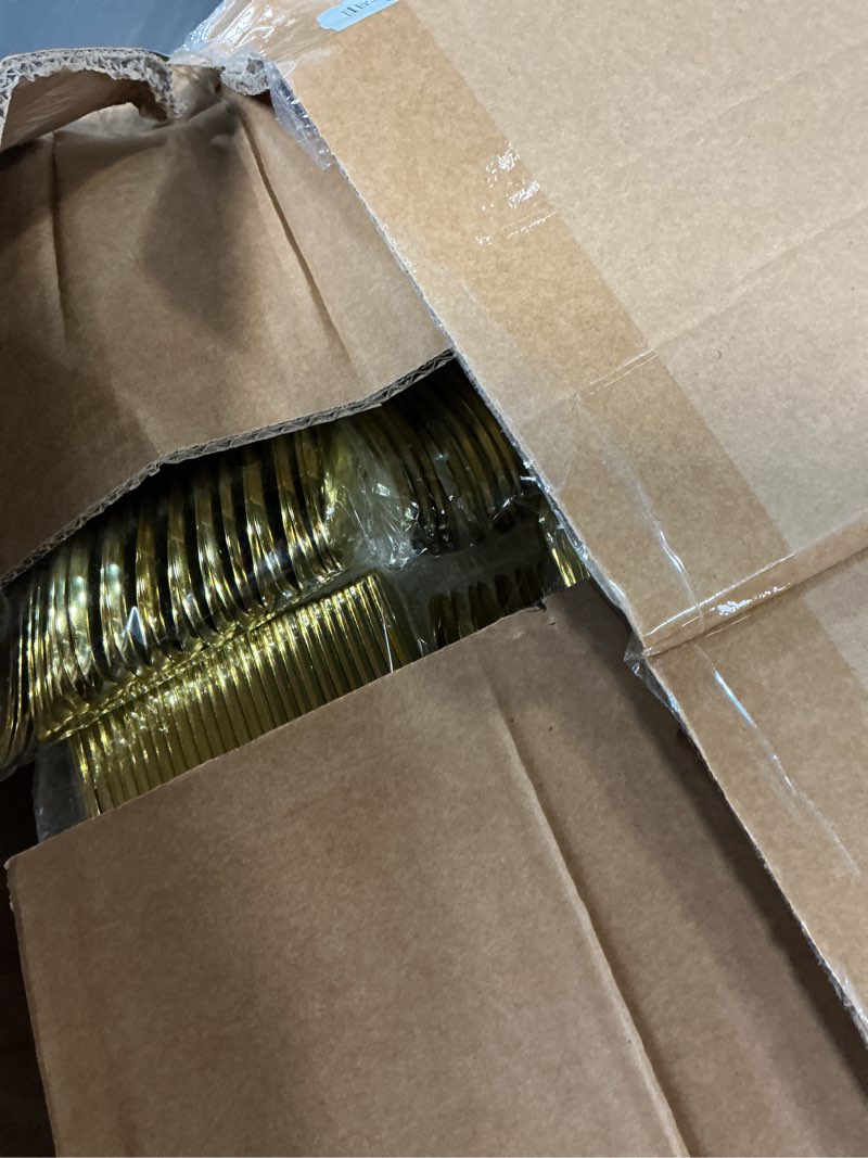 Condition photo showing New/Like New for n9r 600pcs disposable plastic plates, gold plastic dinnerware set includes 100 dinner plates, dessert plate, cups, spoons, forks, knives for 100 guests, perfect for party, wedding, birthday