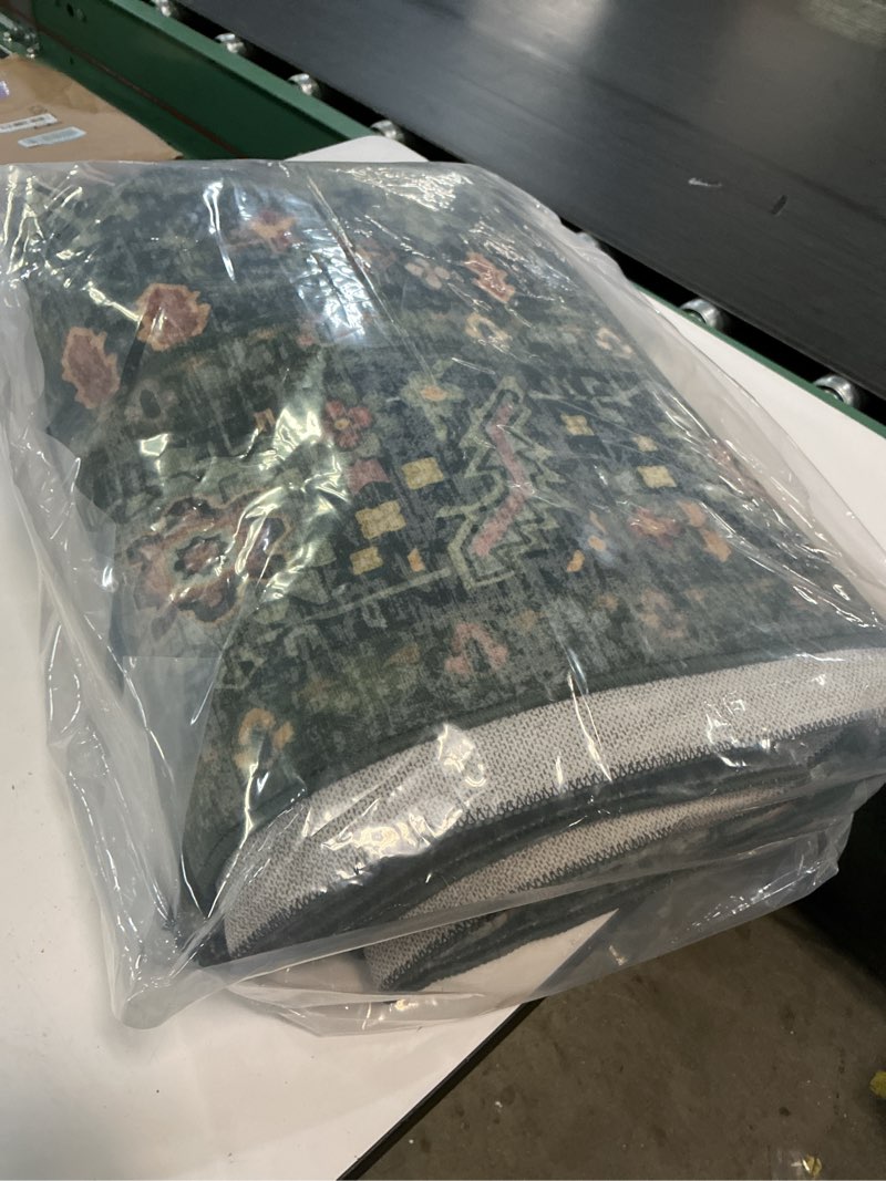 Condition photo showing As Is for (unknown size)garvee washable 9x12 area rug for living room bedroom dining room under kitchen table,non-slip low pile stain resistant soft large carpet for vintage floral oriental home decor (dark black) dark black 9' x 12' (rectangular)