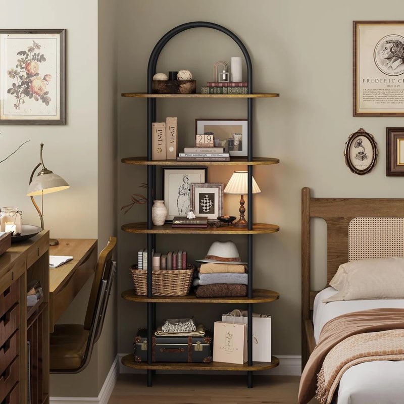 70.87 Tall Arched Bookshelf 5 Tier Bookcase with Metal Frame 