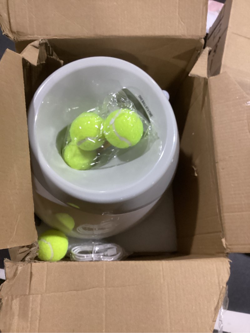 Condition photo showing Good Condition for Elevon Dog Ball Thrower Launcher, Indoor/Outdoor Automatic Ball Launcher for Small and Medium-Sized Dogs, Includes 6 Mini Tennis Balls and a Data Line, Grey Gray Medium Machine, 6 Balls