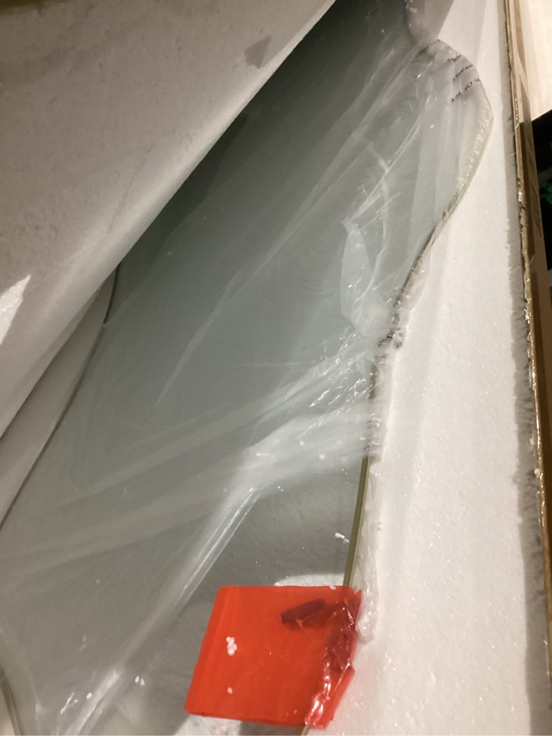 Condition photo showing New/Like New for Irregular Wall Mirror, 54.5"x24" Asymmetrical Tempered Glass Mirror, Large Organic Shape Frameless Mirrors for Living Room Bedroom Hallway Entryway, Horizontal or Vertical Hanging Gold 54.5"L x 24"W