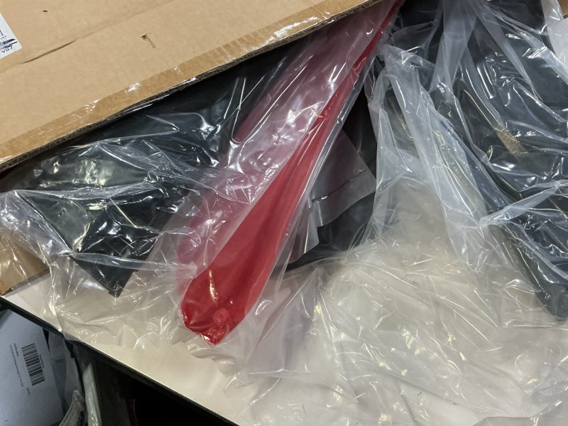 Condition photo showing Good Condition for labwork 4 pieces universal car front bumper lip spoiler splitter body kit bright black red tongue