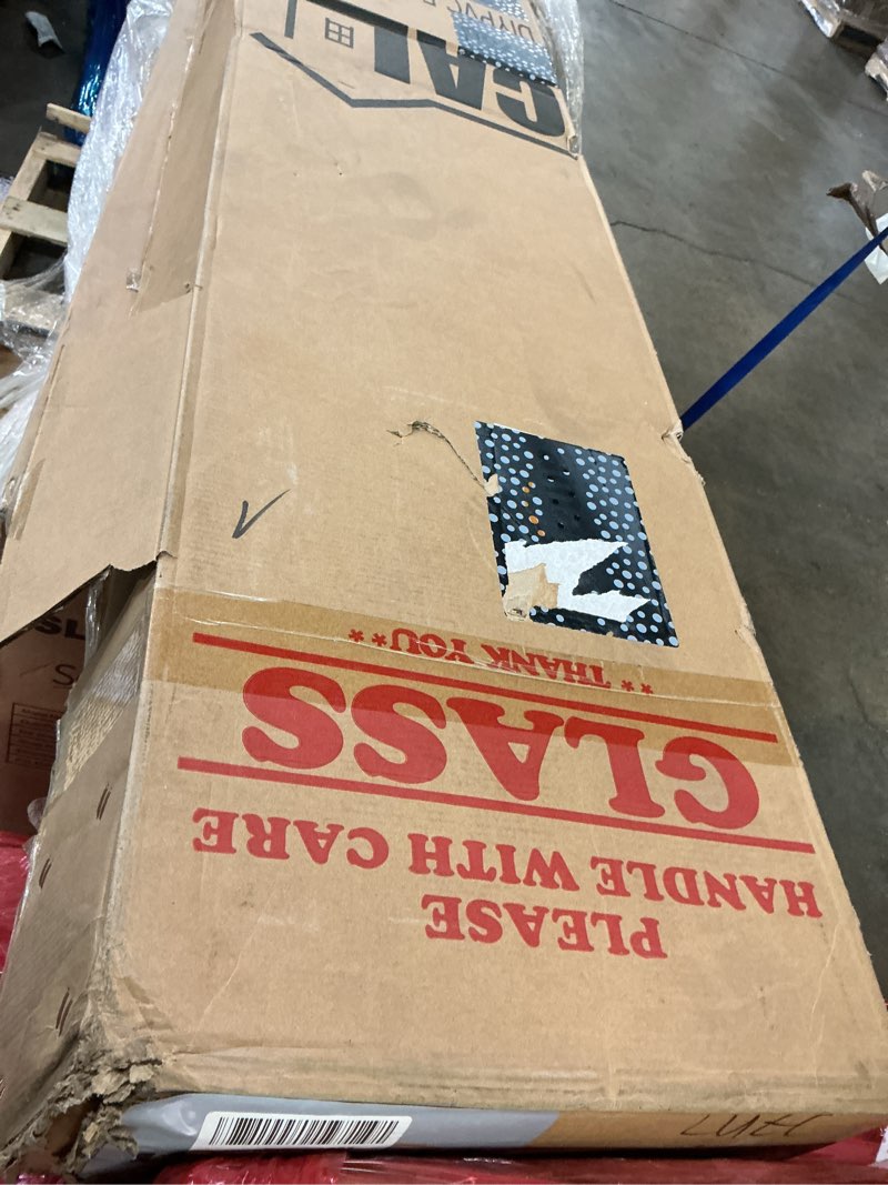 Condition photo showing Good Condition for 48 in. x 84 in. 5 lite tempered frosted glass black finished composite interior sliding barn door with hardware kit black 84x48