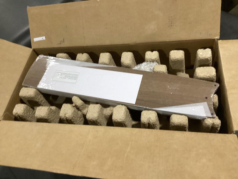 Condition photo showing Good Condition for harbor breeze calverton easy2hang 52-in brushed nickel with light brown woodgrain/gray