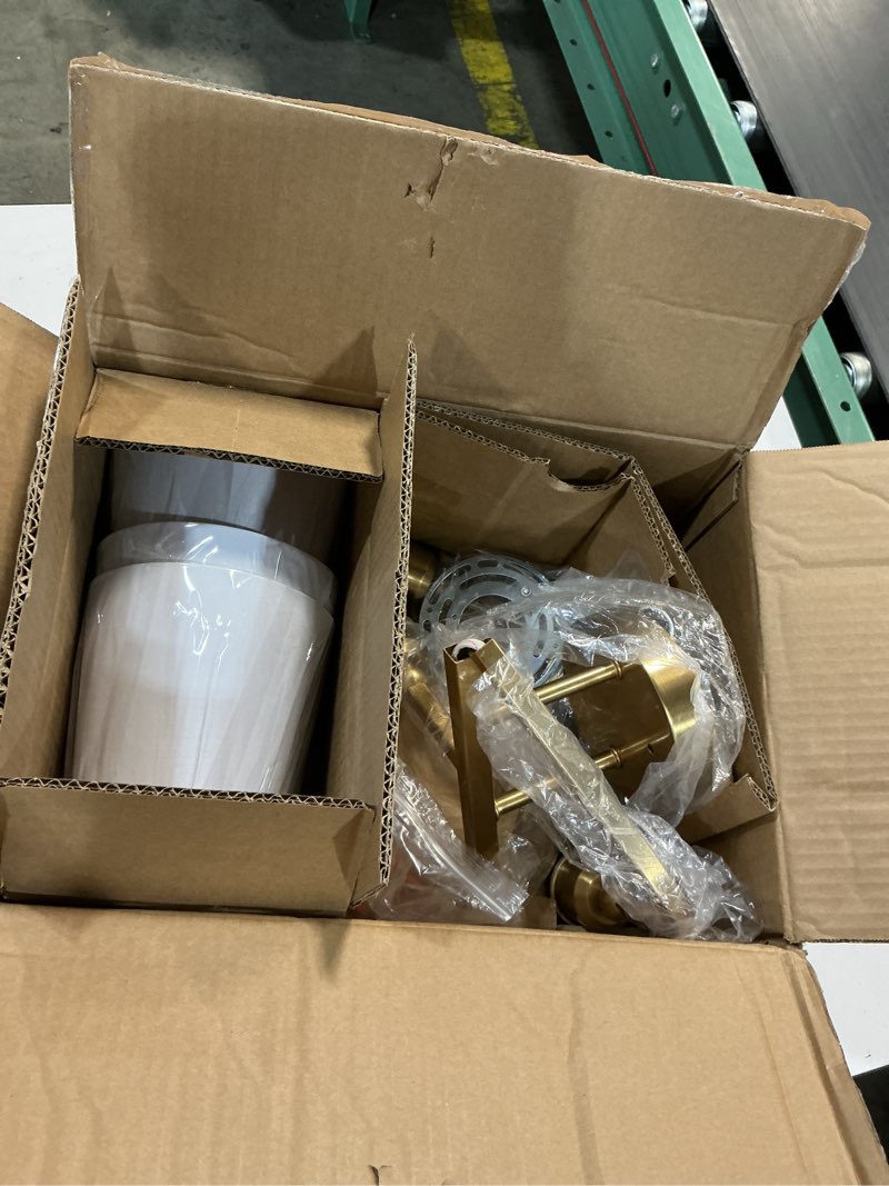 Condition photo showing New/Like New for bathroom light fixtures, 3-light brushed gold vanity lights, bathroom lighting fixtures over mirror with flared white fabric shade, modern wall sconces for living room hallway brushed gold 3-light