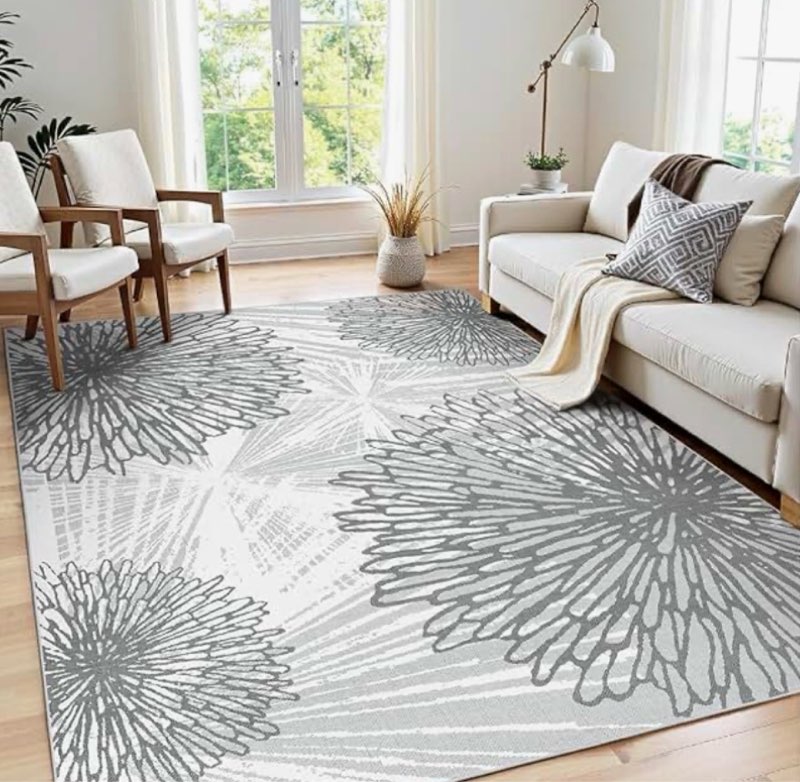 witshock 5x7 washable rug for living room,modern floral distress print pattern area rugs,stain resis