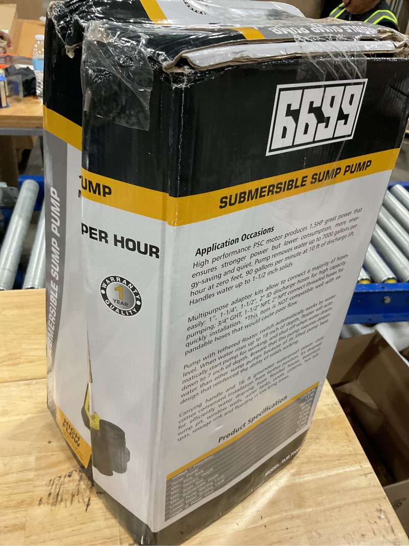 Condition photo showing New/Like New for sump pump submersible 7000gph powerful water pump for pool draining 1.5hp stainless steel utility pump with float switch 16ft power cord for flooded house sump pit pond remove water sub 7000s 7000gph powerful pump