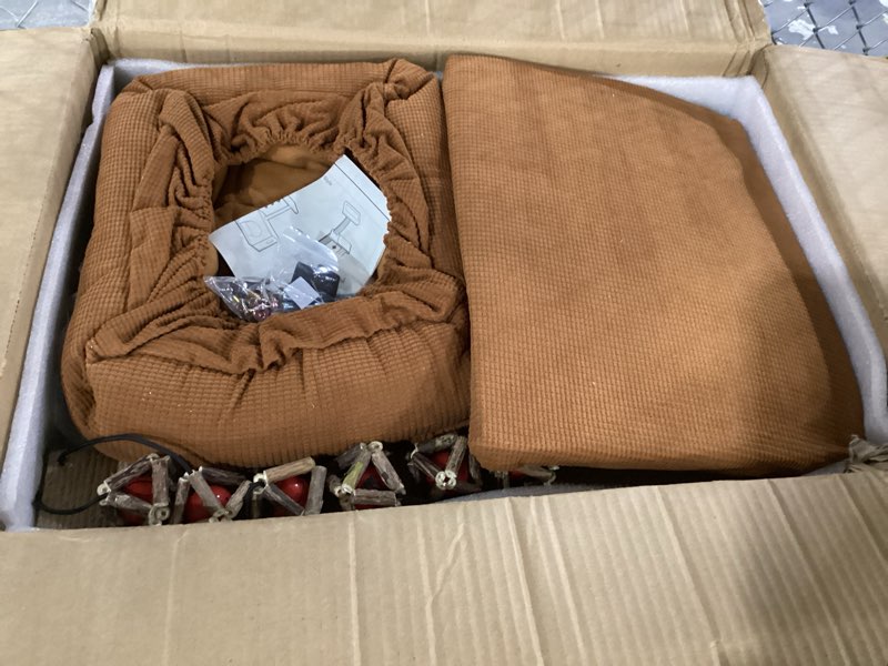 Condition photo showing As Is for FUKUMARU Cat Tree, 4 in 1 Large Modern Cats Tower with Jute Scratching Post and Hammock, Wood Cat Condo with silvervine Balls, Brown Cat Climber Stand Playhouse for Indoor Cats, Retro Style