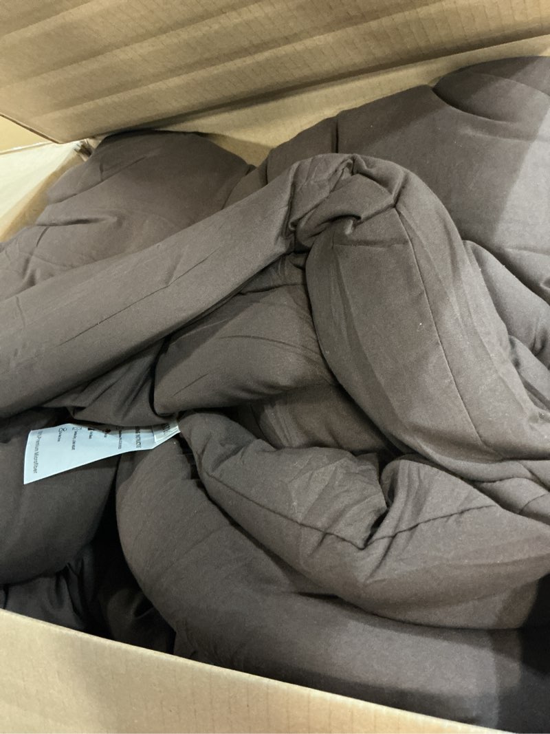 Condition photo showing As Is for paxrac earthy brown california king comforter, 3 pieces oversized king comforter set, lightweight solid bedding set, all seasons soft cal king comforter set (104x96in comforter & 2 pillowcases) brown california king (104''x96'')