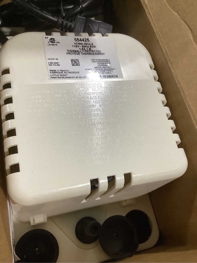 Condition photo showing Good Condition for little giant vcma-20uls 115 volt, 80 gph, 1/30 hp automatic condensate removal pump for hvac/refrigeration systems/dehumidifiers with overflow detection switch and 6-foot cord, white/black, 554425
