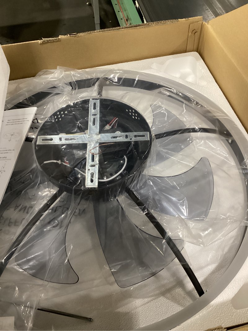 Condition photo showing Good Condition for volisun low profile ceiling fans with lights and remote, 23.6in flush mount ceiling fans with light, 3000k-6500k dimmable fandelier led fan light, black bladeless ceiling fans with lights for bedroom black 23.6 inch