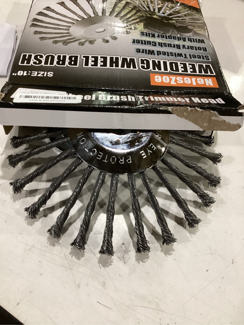 Condition photo showing Good Condition for nejeszoe 10 inch steel wire weed wheel brush weed trimmer blade head, wire rotary brush cutter trimmer head for weed eater, weed wrackers, compatible with husqvarna, sthil, moss grass rust removal