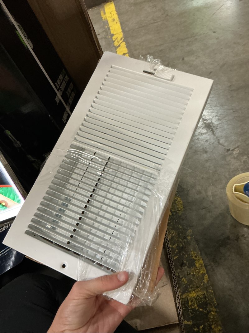 Condition photo showing Good Condition for reliabilt 12-in x 6-in 2-way steel white baseboard register (outside width- 13.25-in)